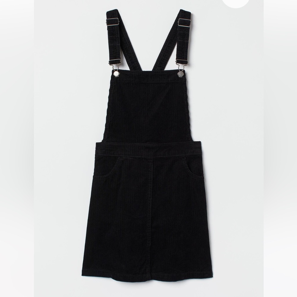 H&M Black Mini Corduroy Overall Dress